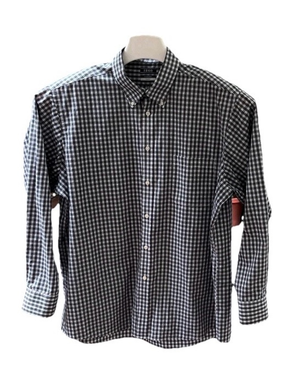 Izod Green and White Gingham Button-Down Shirt